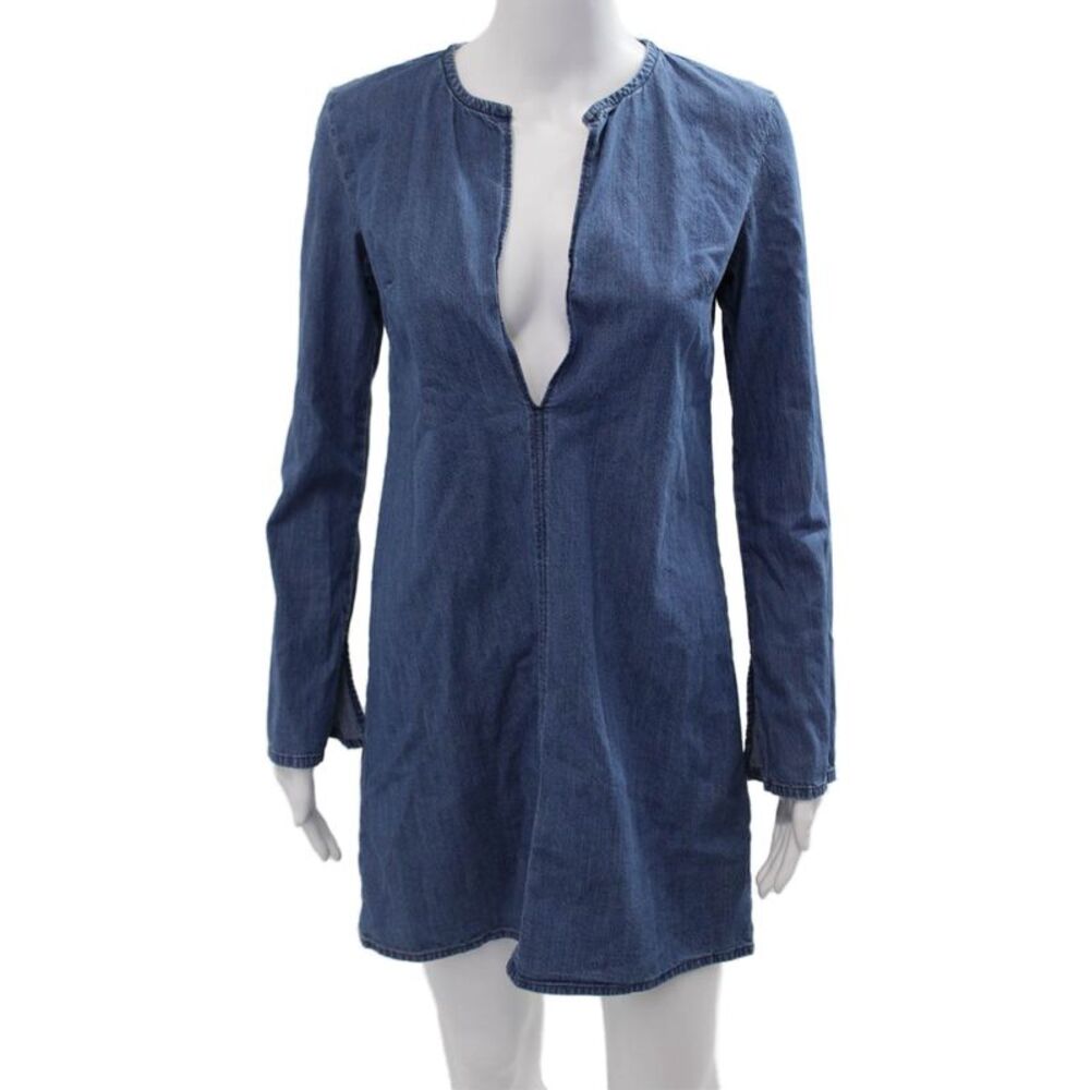 3x1 NYC Women Shift Dress Blue Long Sleeve Cotton Size S